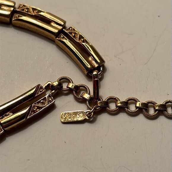 Monet Vintage Gold Tone Rectangle Linked Choker Necklace K725 - Picture 5 of 7